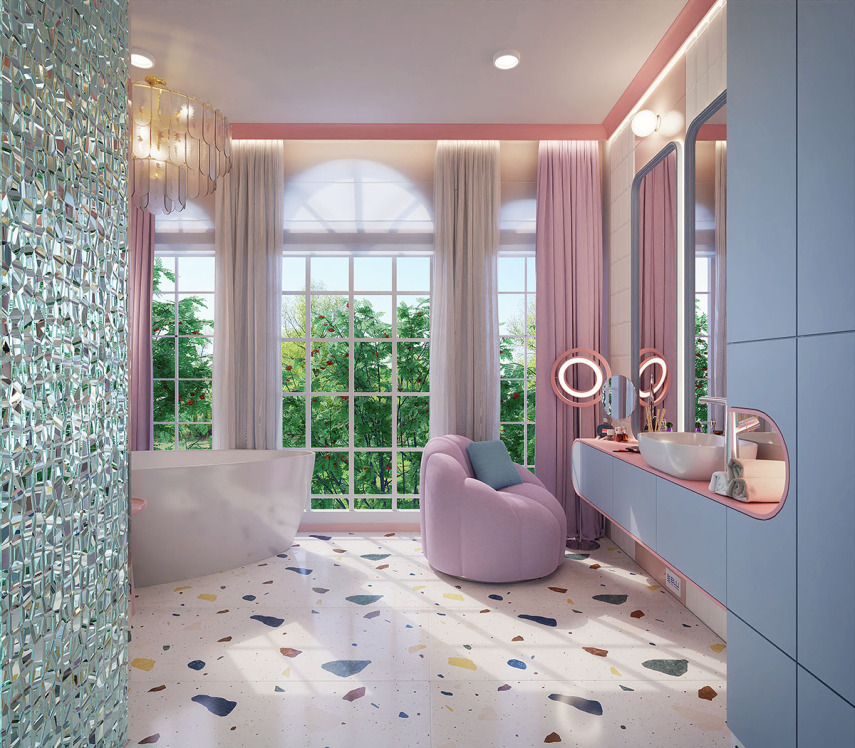 Romantyczna łazienka w pastelowych kolorach